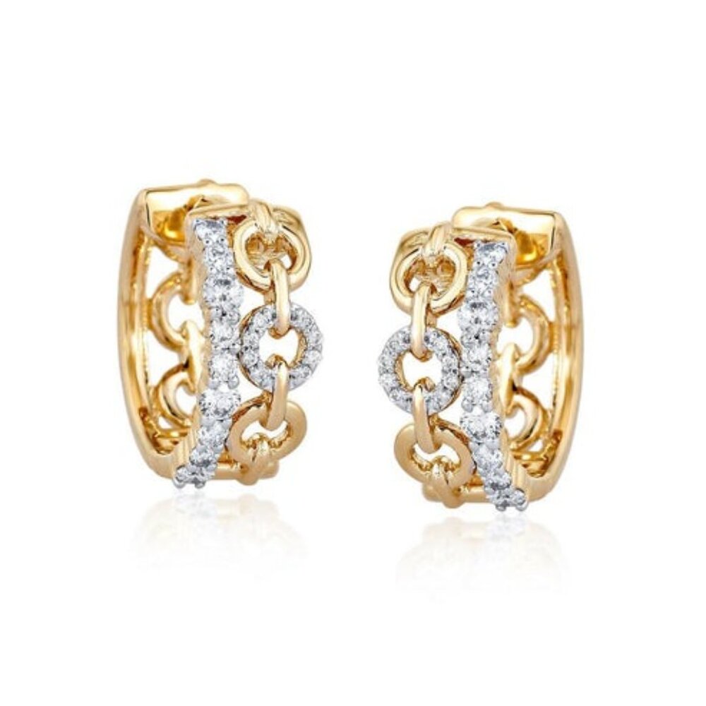 Diamond Huggie 14K (or 18k upon request) Yellow Gold Bezel Set Hoop Earrings
